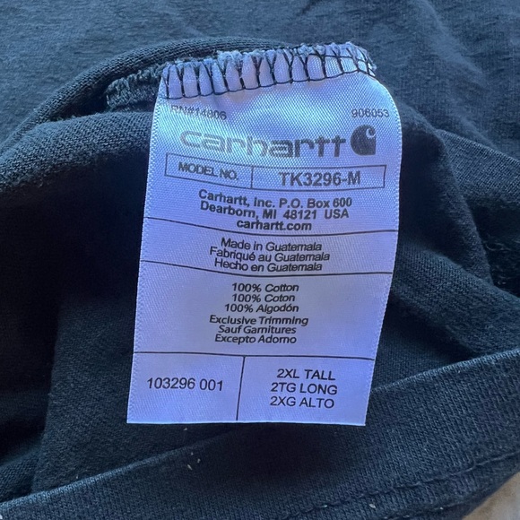 Carhartt Men's Black 100%Cotton Short Sleeve Pocket Crewneck T-Shirt Logo XLT - Picture 5 of 9